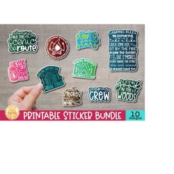 Camping Stickers, 10 Printable PNG Files, Digital Download, Camper, Adventure, Outdoors, Quotes and Sayings, Print and C