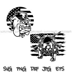 US Bulldog Wearing A Military Cap and Dog Tag Svg, png Instantdownload