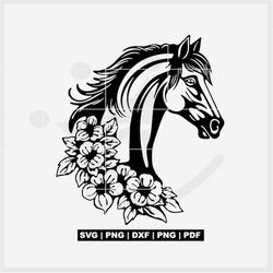 Horse with flowers svg including dxf, png, jpg, pdf files, Perfect for Cricut Maker, Silhouette Cameo and other cutting