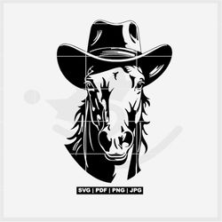 Horse Svg, Horse wearing cowboy hat svg, cowboy horse svg, horse digital art png for sublimation, prints, silhouette cam