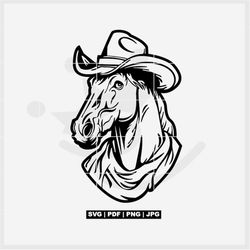 Horse Svg, Horse wearing cowboy hat svg, cowboy horse svg, horse in cartoon style svg, horse cowboy svg, horse cut file,