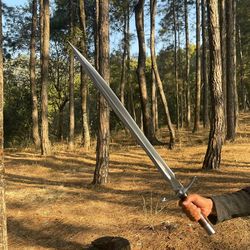 36" BEAUTIFUL CUSTOM HANDMADE D2 TOOL STEEL HUNTING SWORD WITH LEATHER SHEATH hand forged swords gift outdoor mk6205