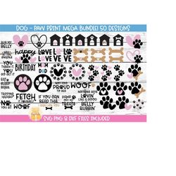 Paw Print SVG Bundle, Funny Dog Shirt Designs, Dog Bandana Cut Files, Dog House, Paw Prints, Pet Quotes, Cricut, Silhoue