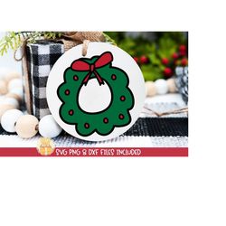 Christmas Wreath Ornament SVG, PNG for Sublimation, Round Christmas Ornament SVG, Cute Gift Designs, Christmas Clipart,