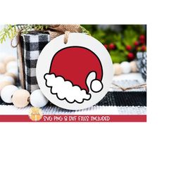 santa hat ornament svg, png for sublimation, round christmas ornament svg, cute gift designs, christmas clipart, cricut,