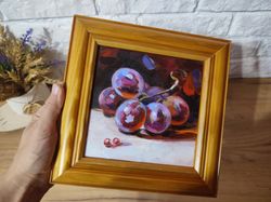 Grape Painting Kitchen Art  Food Original Artwork Colorful Modern Art Berries Oil Art Kitchen Wall Decor 6/6 inches.