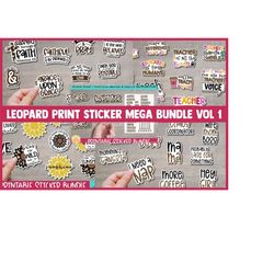 Leopard Print Sticker Mega Bundle, Christian Stickers, Sunflowers, Teacher, Printable PNG Files, Mom, Print and Cut Cric