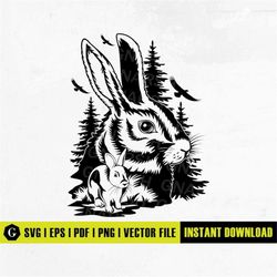 Fluffy Bunny SVG | Rabbit Svg | Cute Wild Animal T-Shirt Illustration Drawing Stencil Graphics | Cricut Cut File Clip Ar