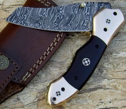 Custom Handmade Damascus steel  9'' Folding Pocket knife with sheath