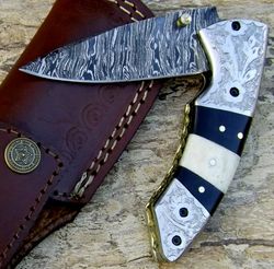 Custom Handmade Damascus steel  8'' Folding Pocket knife with sheath