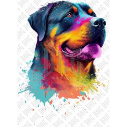Rottweiler PNG | Colorful Rottweiler Dog PNG Breed Sublimation for Shirts Art Mugs Tumbler | Dog Portrait PNG | Dog Illu