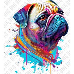 Pug PNG | Colorful Pug Dog PNG Breed Sublimation for Shirts Art Mugs Tumbler | Dog Portrait PNG | Dog Illustration