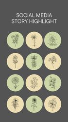 12 Green Floral Instagram Highlight Icons. Beautiful  Instagram Highlights Covers.