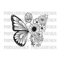 Floral Woman Svg Png , Butterfly Flower Svg , Woman With Flower Svg , Girl Butterfly Fairy Svg , Floral Butterfly Svg ,