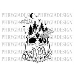 Forest Skull Svg , Skull With Forest Scene Svg , Hand Holding Skull Svg , Skull Svg , Skull Landscape Svg , Skull Forest