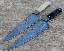 custom handmade damascus chef knife kitchen knife fixed blade knife with sheath lot of 2
