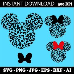 Mickey and Minnie cheetah Head leopard print Ears SVG Animal Print svg shirt, iron transfer Cricut cutting files