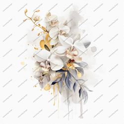 Watercolor White Orchid Clipart - spring floral PNG format instant download for commercial use
