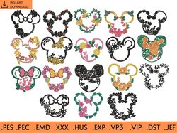 Mickey Spring Embroidery Design Bundle, Floral Spring Embroidery Design, motifs de broderie de cadre de fleurs - 18 moti