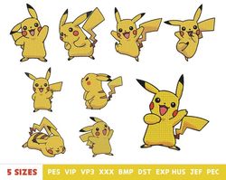 9 pikachu embroidery design - pokemon embroidery - machine embroidery design files - 10 formats, 5 sizes