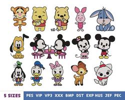Adorable Kawaii cartoon embroidery designs - machine embroidery design files - 10 formats, 5 sizes