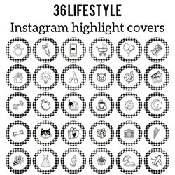 36 Lifestyle Instagram Highlight Icons. Black and White Instagram Highlights Covers.