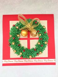 Christmas greeting card, Handmade greeting card, Merry Christmas card, 3D Christmas card, Christmas wreath card
