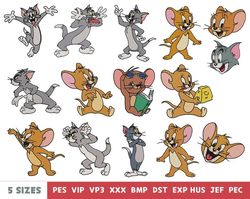 15 Tom and jerry embroidery designs - machine embroidery design files - 10 formats, 5 sizes