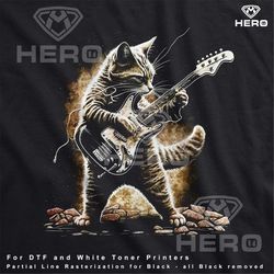 Cat Playing Guitar TShirt Pussy Cat Fun Band Guitar DTF Download Musical Cat Graphic T shirt Design For Black Garments