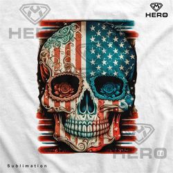 Detailed Skull with American Flag Sublimation Digital Download, Digital Dowload png, sublimation download, skull art