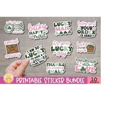 St. Patrick's Day Packaging Stickers, 10 Lucky Printable PNG Files, Thank You Sticker, Small Business, Print and Cut, Cr