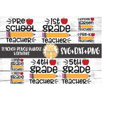 Teacher Pencil SVG Bundle, Back to School Shirt, First Day of School Shirt, Pencil, Apple, Preschool, Teacher, Cricut, S