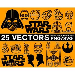 Star Wars Vector Pack, Star Wars Vector Pack, Baby Yoda SVG, Star Wars Cricut, Yoda Silhouette, Darth Vader Vector Silho