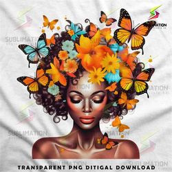 Fantasy Colorful African Girl Beautiful Floral Butterfly Art Colorful African Girl with Flowers and Butterflies Transpar