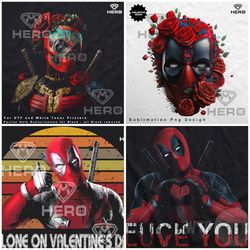Deadpool Compilation x4 Png DTF Images Deadpool funny adult Png Deadpool Rose Mask for White Garment Only Love You & Sug