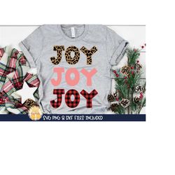 Joy Joy Joy SVG, Buffalo Plaid Christmas, Leopard Print Christmas, Women's Christmas Shirt, Girl, Happy Holidays, Cricut