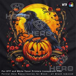 Halloween Crow on Rotten Pumpkin Spooky Halloween T-Shirt png Crow perched on Orange Pumpkin Eerie Crow on Rotten Pumpki