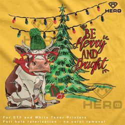 Cow Christmas Tree Tshirt Png Brown Cow at Tree Fat Cow Christmas lightsGift Idea Png Kids fun Cow and Christmas tree im