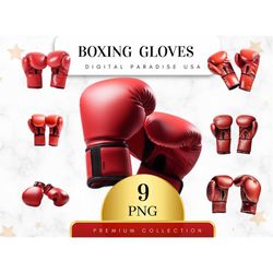 Set of 9, Boxing Gloves Clipart, Boxing Gloves PNG, Boxing Gloves Bundle, Boxing Gloves Sublimation, Junk Journal, Wall