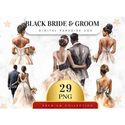 Set of 29, Black Bride and Groom Clipart, Wedding Clipart, Bride and Groom PNG, African American Wedding, Digital Downlo