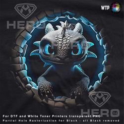 Toothless Dragon Png Toothless Peeking Through Hole Toothless Dragon Art Mystical Dragon Blue eyes DTF Download for Blac