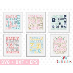 baby birth announcement bundle - svg - dxf - eps - baby stats - metric - birth stats - template - silhouette - cricut -
