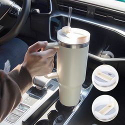 40oz Straw Coffee Insulation Cup With Handle Portable Car Stainless Steel Water Bottle LargeCapacity Travel BPA Free
