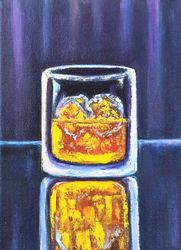 Whisky Painting Original Art Whiskey Oil Painting on Canvas Wall Art Strong Drink Still Life Original Painting 24 x18cm
