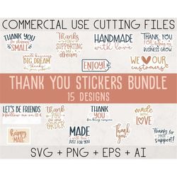 Digital Thank You Stickers png, Thank You Svg, Label svg, Small business svg, made with love svg, Packaging stickers for