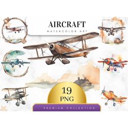 Set of 19, Watercolor Airplanes Clipart, Aviation, Travel, Flying, Planes, Clip Art, Digital Planner, Digital Art, Scrap