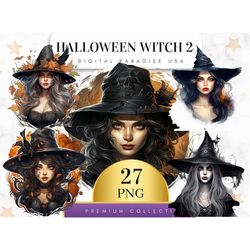 Set of 27, Halloween Witch Clipart, Witch PNG, Witch Clipart, Halloween Clipart, Gothic Clipart, Sublimation PNG, Witch