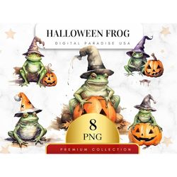 Set of 8, Halloween Frog Clipart, Frog PNG, Spooky Frog, Halloween Clipart, Frog Clip Art, Junk Journal, Nursery Clipart