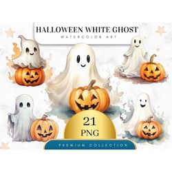 Set of 21, Halloween White Ghost Clipart, Ghost PNG, Spooky Ghost, Halloween Clipart, Ghost Art, Sublimation PNG, Wall A
