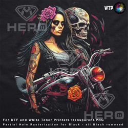 Chicano Biker Lady DTF Digital Download Chicano Art Inspired Woman, Skull, and Motorcycle Rasterized Soft Feel T-Shirt D
